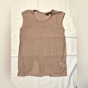 Tahari Linen Shirt Womens Large Tan Striped Button Back